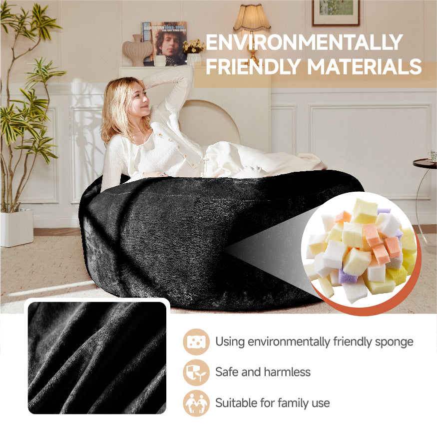 6FT bean bag chair, memory foam filling, adult and teen bean bag chair, soft sofa with removable flannel cover, round sofa for living room, bedroom, college dorm. - Grand Goldman Shop