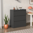 Modern Black 3-Drawer Lateral File Cabinet with Lock, Metal Filing for Legal/Letter/A4/F4 | Premium Home Decor - Grand Goldma