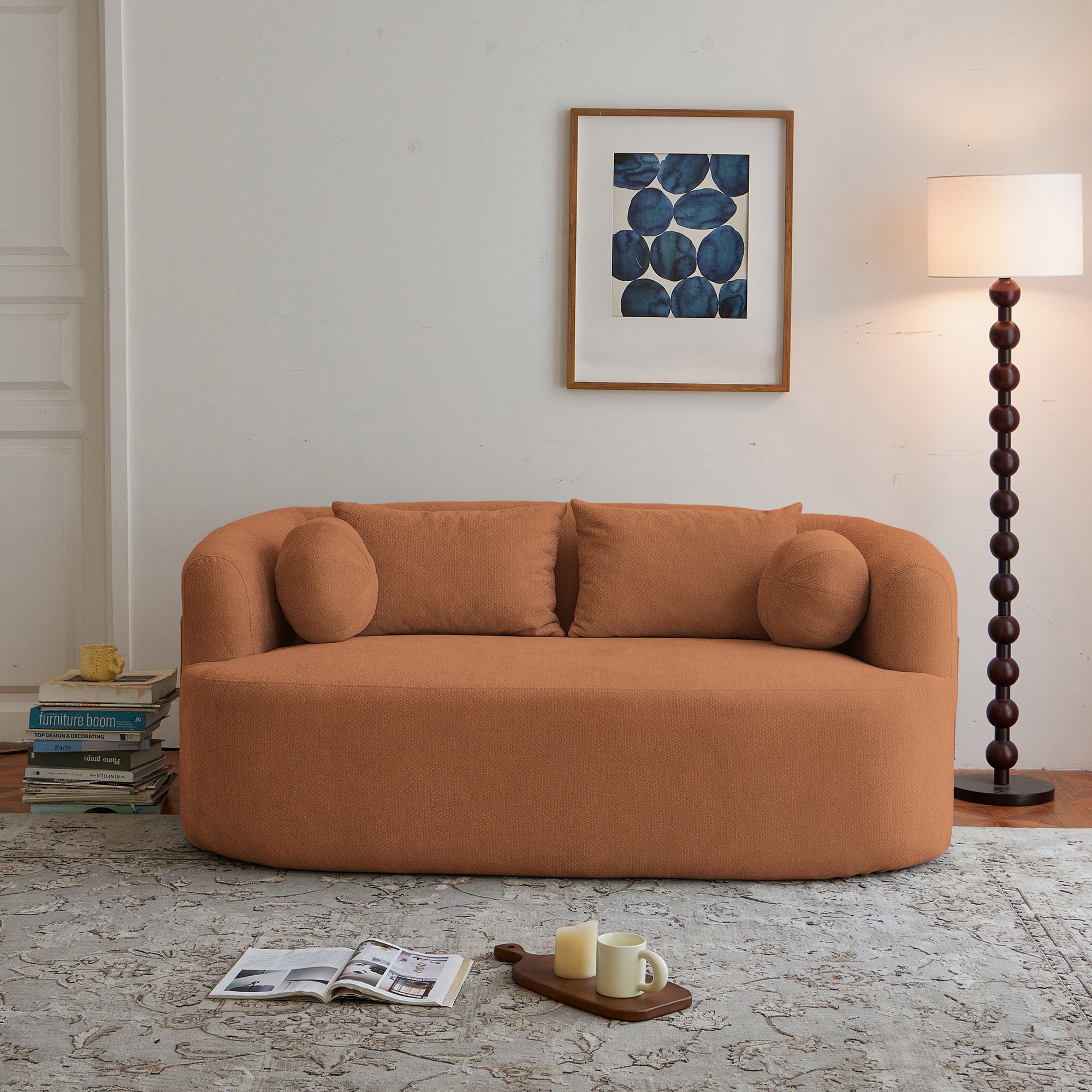 Sofa-in-a-Box, Memory Foam 2-Seater Couch, No Installation & Easy to Transport, Deep Seat Modern Sofa with chenille Fabric, Couch for Living Room, Bedroom, Apartment, Home Office,Orange - Grand Goldman Shop