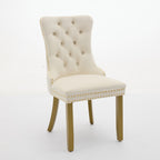 A&A Furniture, Nikki Collection Modern, High-end Tufted Solid Wood Contemporary Velvet Upholstered Dining Chair with golden Wood Legs Nailhead Trim 2-Pcs Set, Milky White,SW1401MW - Grand Goldman Shop