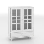 Minimalist White Buffet Cabinet with Double Glass Doors and Drawer, Modern Wooden Storage Sideboard Cupboard for Living room, Dining Room Hallway Entryway - Grand Goldman Shop