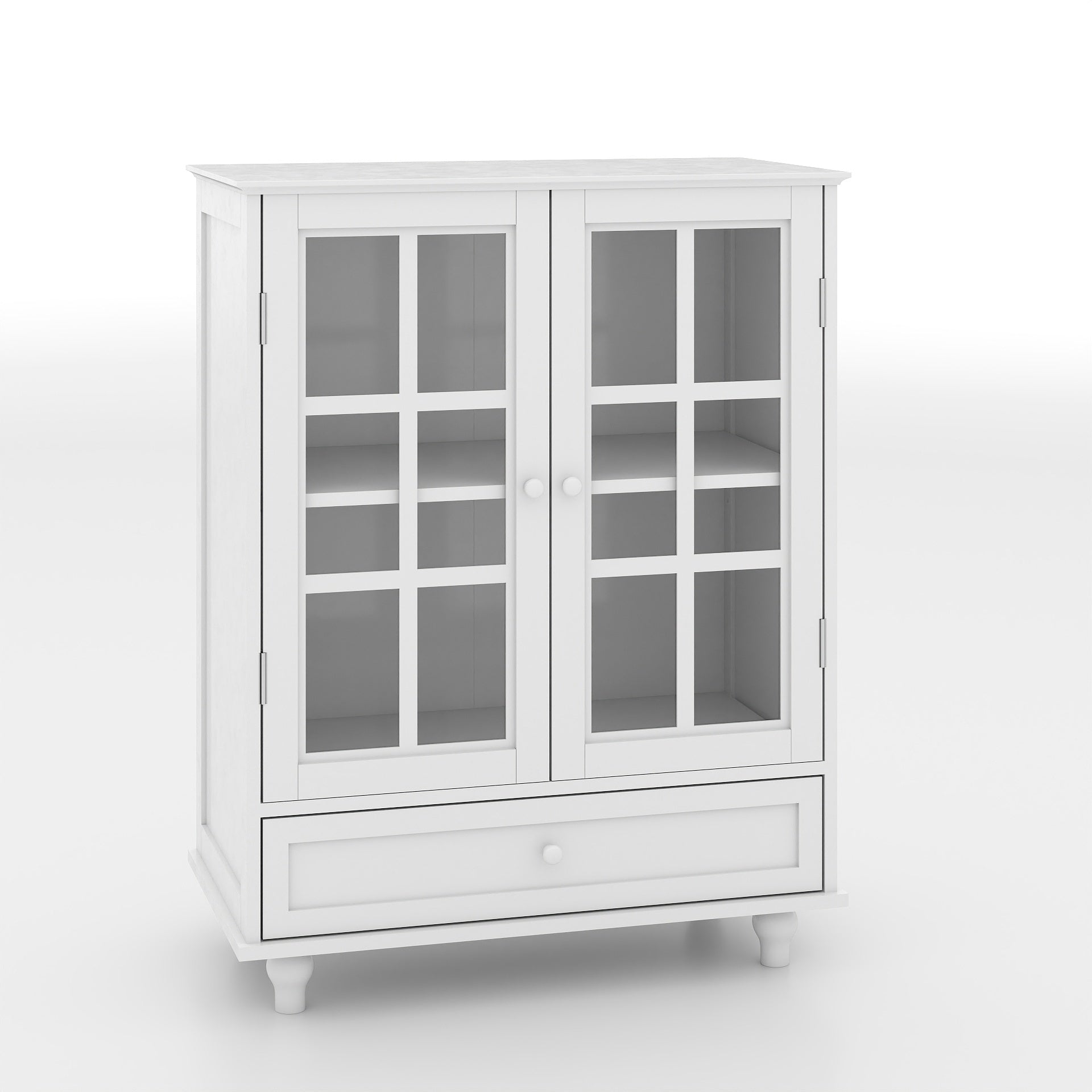 Minimalist White Buffet Cabinet with Double Glass Doors and Drawer, Modern Wooden Storage Sideboard Cupboard for Living room, Dining Room Hallway Entryway - Grand Goldman Shop