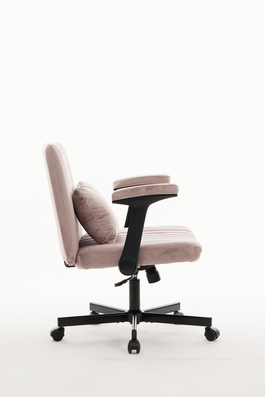 Pink Velvet Criss Cross Armrest Office Chair with Wheels - Comfortable for Home Office, Reading & Vanity - Grand Goldman