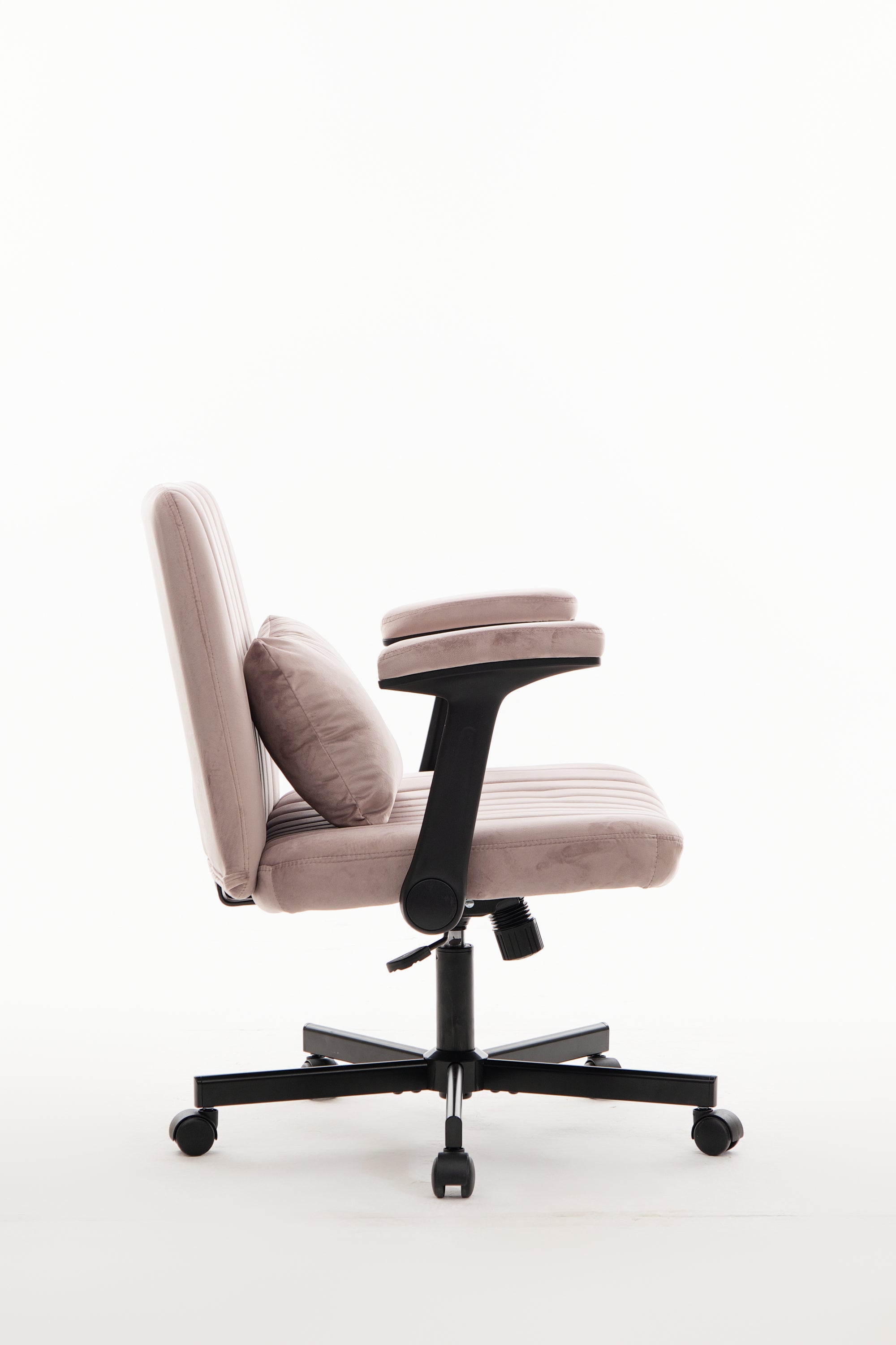 Pink Velvet Criss Cross Armrest Office Chair with Wheels - Comfortable for Home Office, Reading & Vanity - Grand Goldman