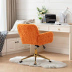 Stylish A&A Furniture Office Chair, Artificial Rabbit Hair with Golden Metal Base, Adjustable Swivel Desk Chair, Orange - Ava
