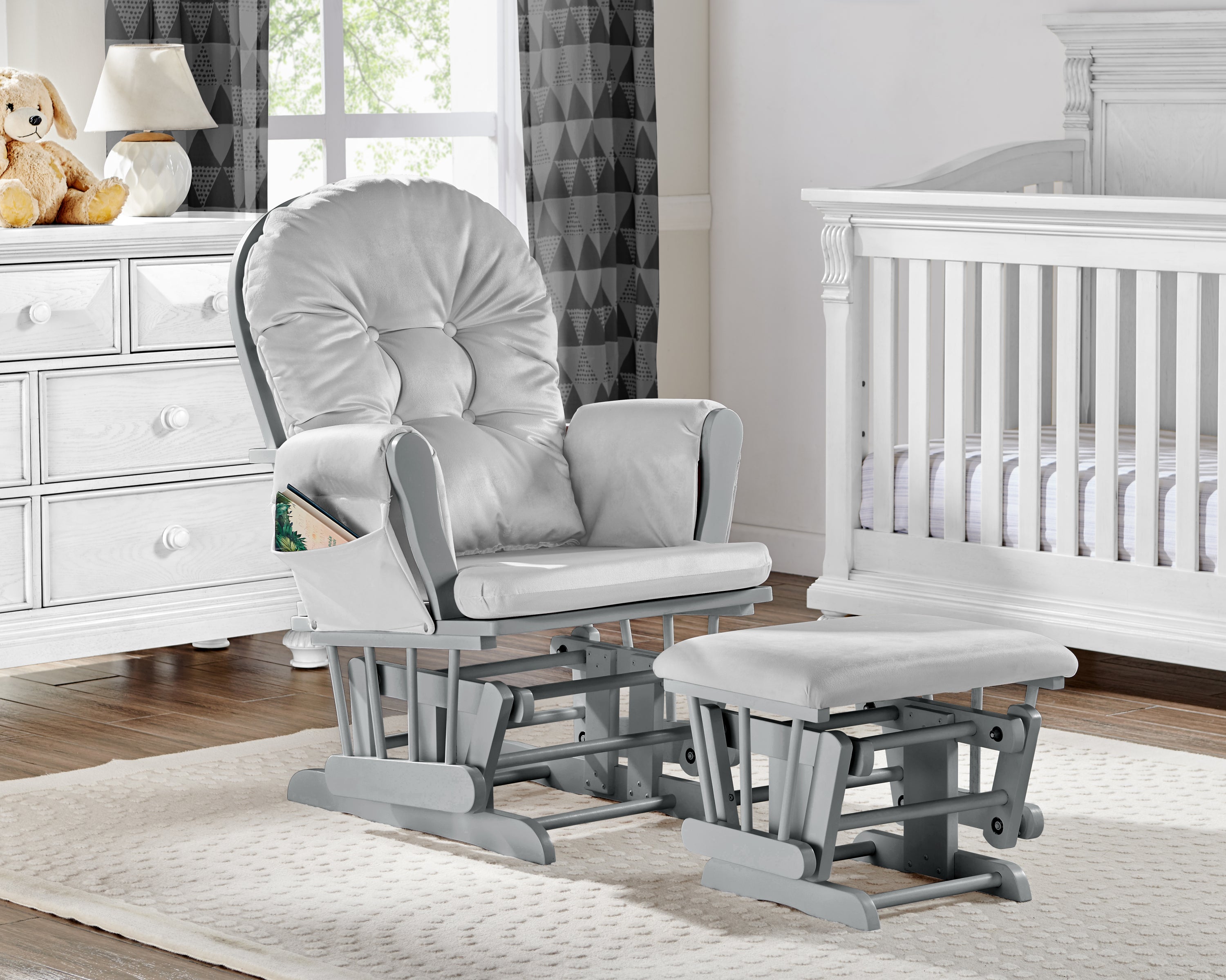 Mason Glider and Ottoman Gray Wood and Light Gray Fabric - Grand Goldman Shop