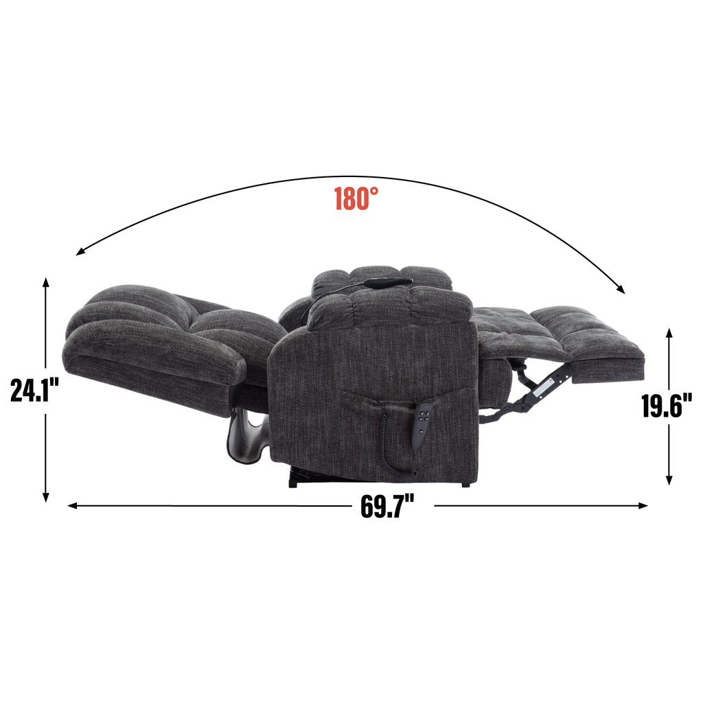 Dual Motor Heat Massage Infinite Position Up to 350 LBS Electric Power Lift Recliners with Power-Remote, Medium-firm and Heavy Duty, Grey - Grand Goldman Shop