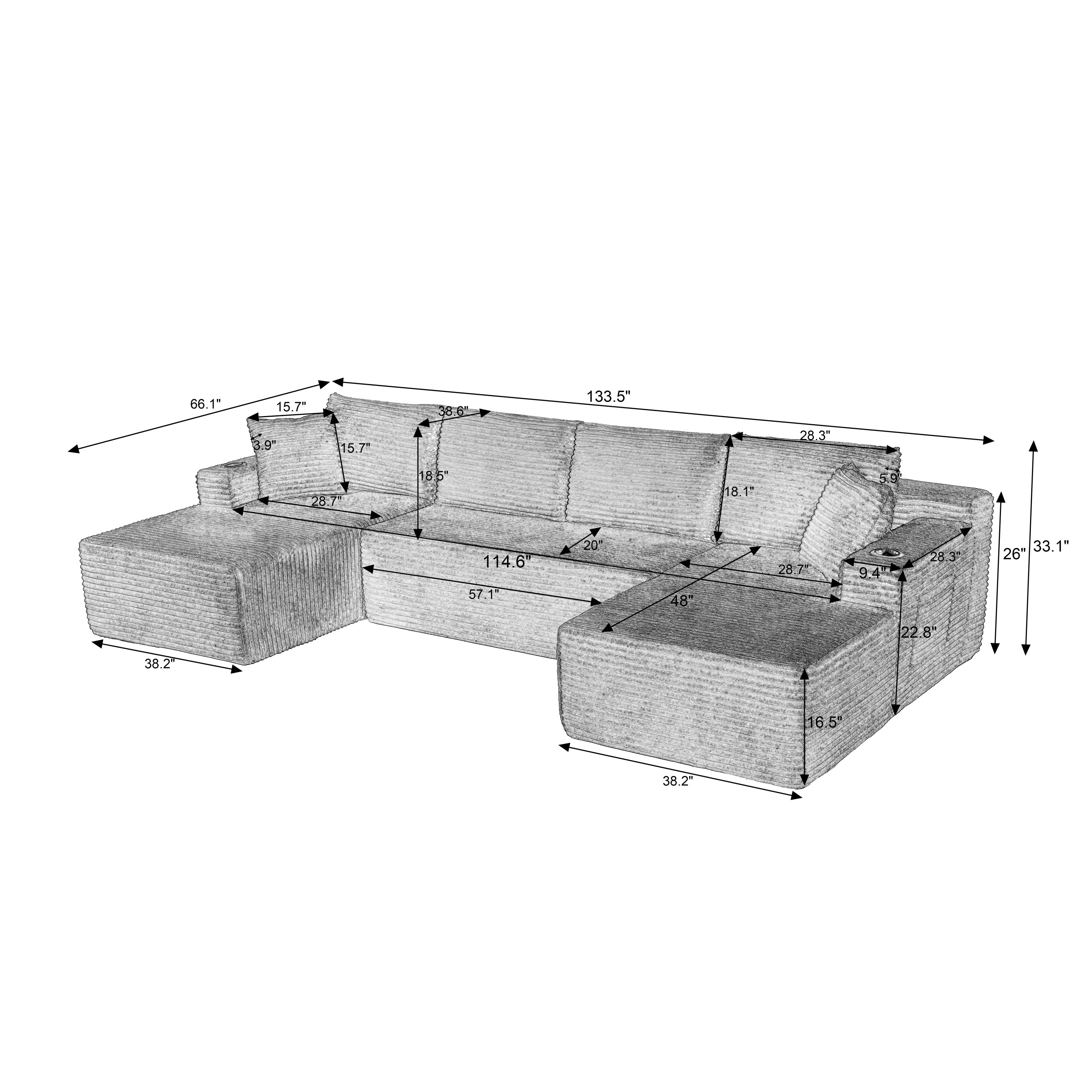 Compressible U-Shaped Sectional Sofa Set,Minimalist Style Modular Sectional Sofa, Corduroy Fabric Cloud Couch for Living Room - Grand Goldman Shop