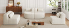 Modern Upholstered L-Shape Sofa with Chaise Lounge and Back Pillows, Beige Boucle Fabric, 144 inches - Grand Goldman Shop