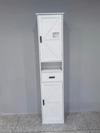 69' H Tall Bathroom Storage Cabinet with 2 Barn Doors and 1 Drawer, Narrow Storage Unit, Adjustable Shelves,Floor Cabinet for Bathroom, Living Room, Entryway,Kitchen,(White) - Grand Goldman Shop