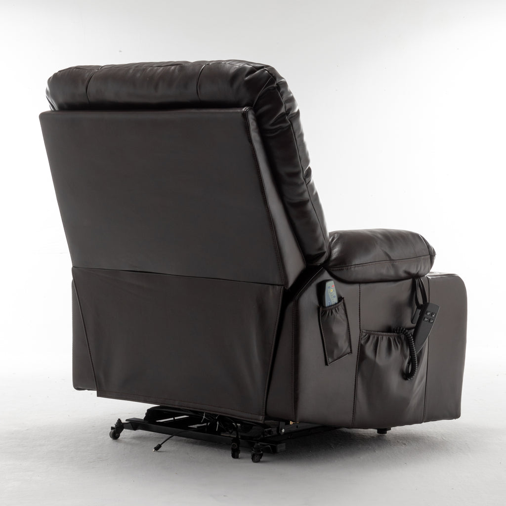 Wine Red High Density Foam Lift Chair for Big and Tall with Heat & Massage, 2 Pockets, 2 Cup Holders, Dual Remote, UL Certified OKIN Motor - Grand Goldman Shop