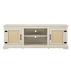 Farmhouse Rattan TV Stand Console Table for TVs up to 70 Inches, TV Console Table with 2 Storage Shelves, 2 Natural Rattan Door Cabinets,65'W*15.55'D*23.86'H, White - Grand Goldman Shop