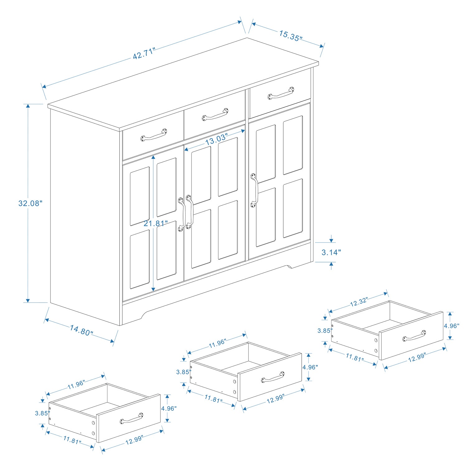 Farmhouse Buffet Cabinet Storage Sideboard with 3 Drawers and 3 Doors for Dining Living Room Kitchen Cupboard-White - Grand Goldman Shop