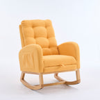 LY-5104 Yellow  Accent Rocking  Chair with  Footrest High Back Rubber Wood Rocking Legs Bedroom Living Space   26.77D X 38.36W X 39.76H Inch - Grand Goldman Shop