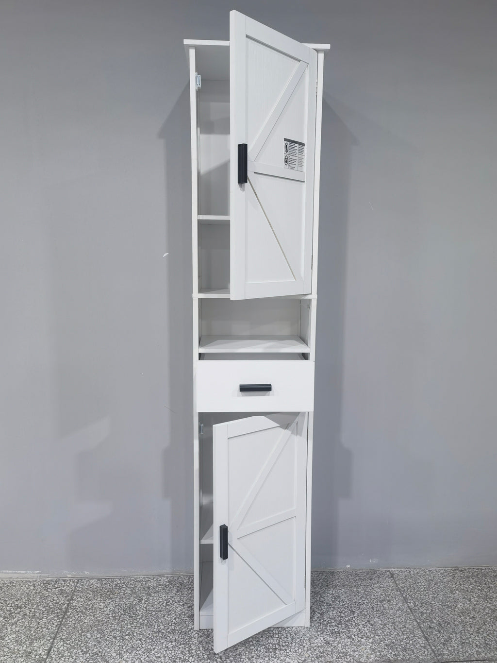 69' H Tall Bathroom Storage Cabinet with 2 Barn Doors and 1 Drawer, Narrow Storage Unit, Adjustable Shelves,Floor Cabinet for Bathroom, Living Room, Entryway,Kitchen,(White) - Grand Goldman Shop