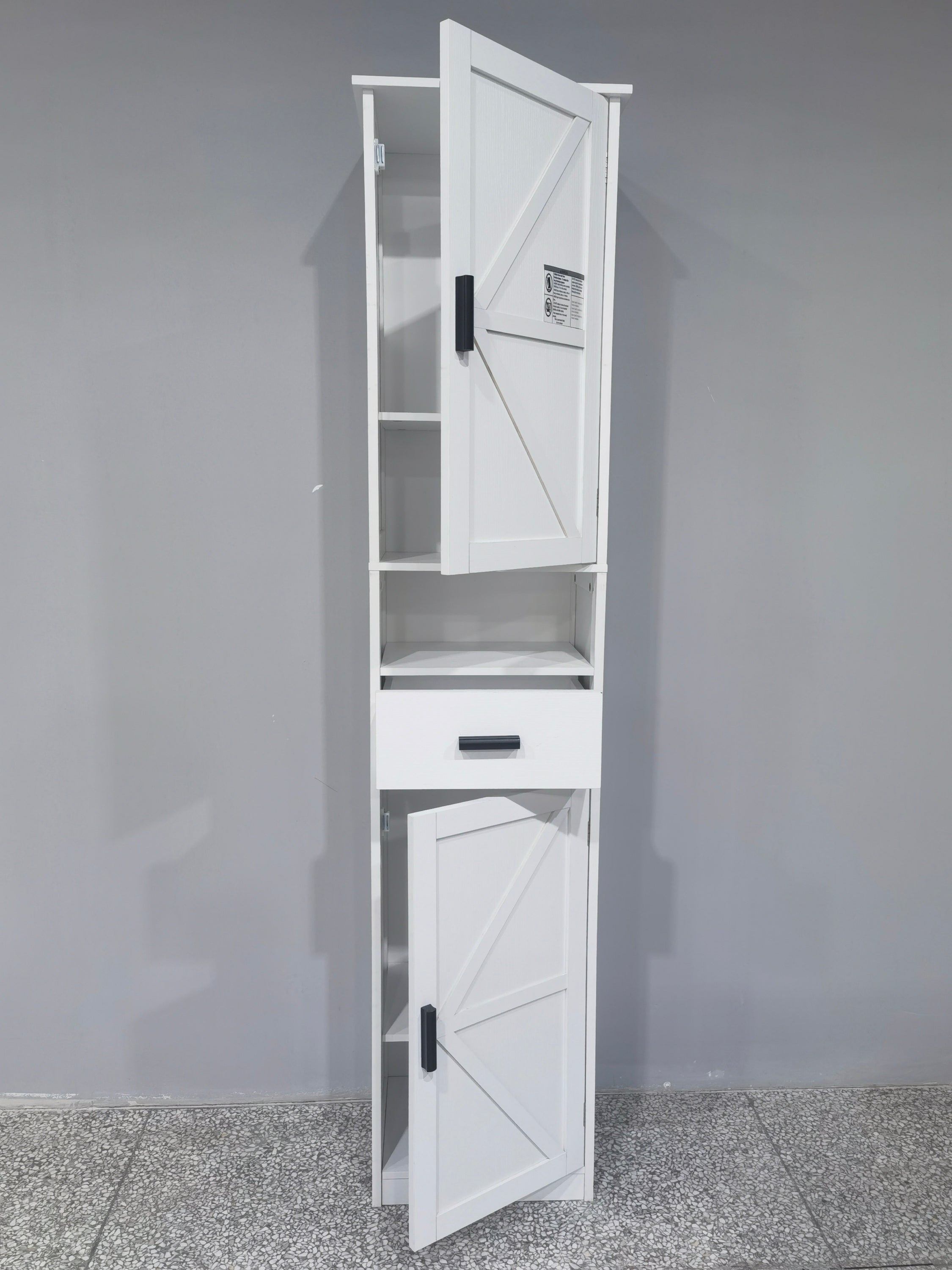 69' H Tall Bathroom Storage Cabinet with 2 Barn Doors and 1 Drawer, Narrow Storage Unit, Adjustable Shelves,Floor Cabinet for Bathroom, Living Room, Entryway,Kitchen,(White) - Grand Goldman Shop