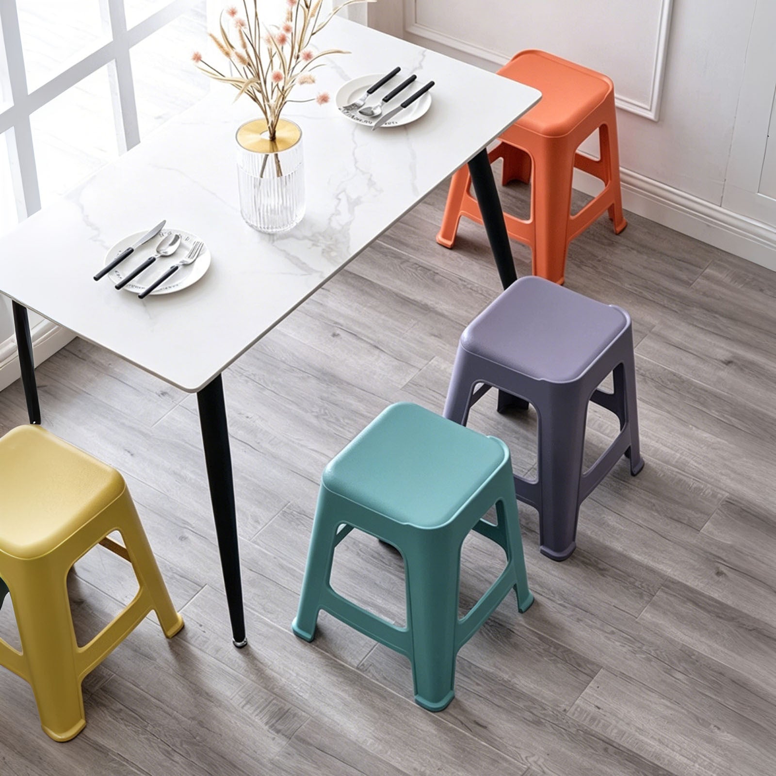 5 Pack Stackable Classroom Stools, 18.8' Height Colorful Nesting Plastic Stool, Portable Backless Chairs Flexible Seating for