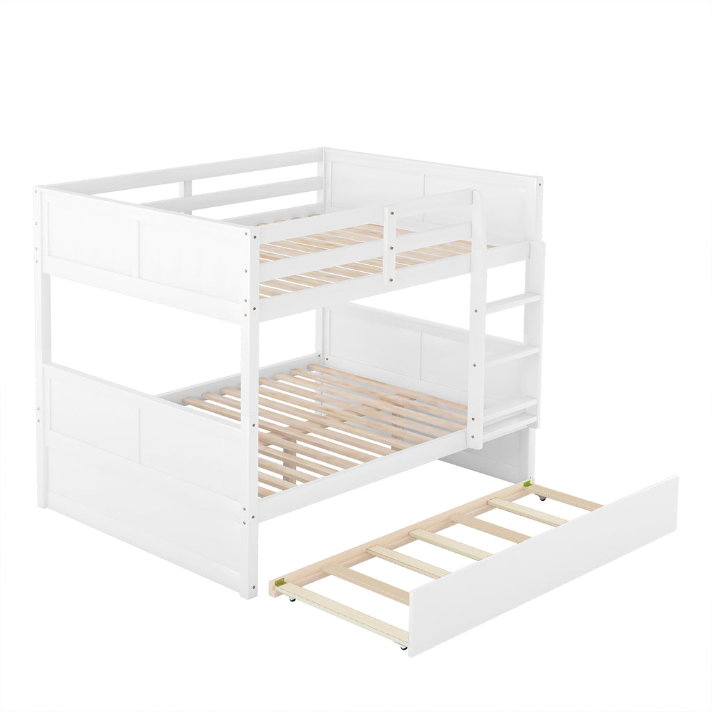Brawnson Full over Full Bunk Bed with Twin Trundle, White - Grand Goldman Shop