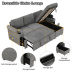 Modern L-shaped Convertible Sofa Bed with Storage, Cup Holders, USB Ports, Gray Chenille, 83.5' - Grand Goldman Shop
