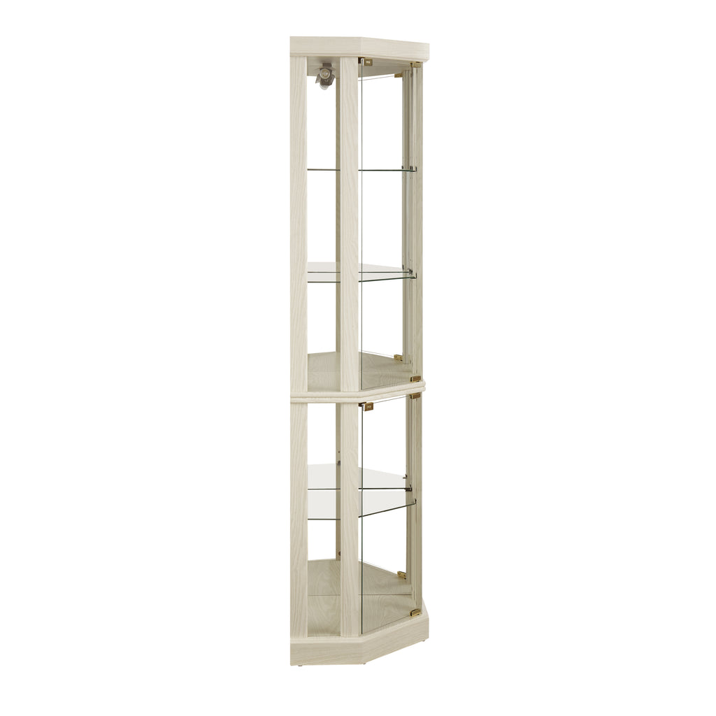 Corner Lighted Curio Cabinet Corner Glass Cabinet Lighted Curio Cabinet Corner Display Case for Living Room, Curio Cabinet, Antique collection, Wine,Bar Glass Storage Light Included,Antique White - Grand Goldman Shop