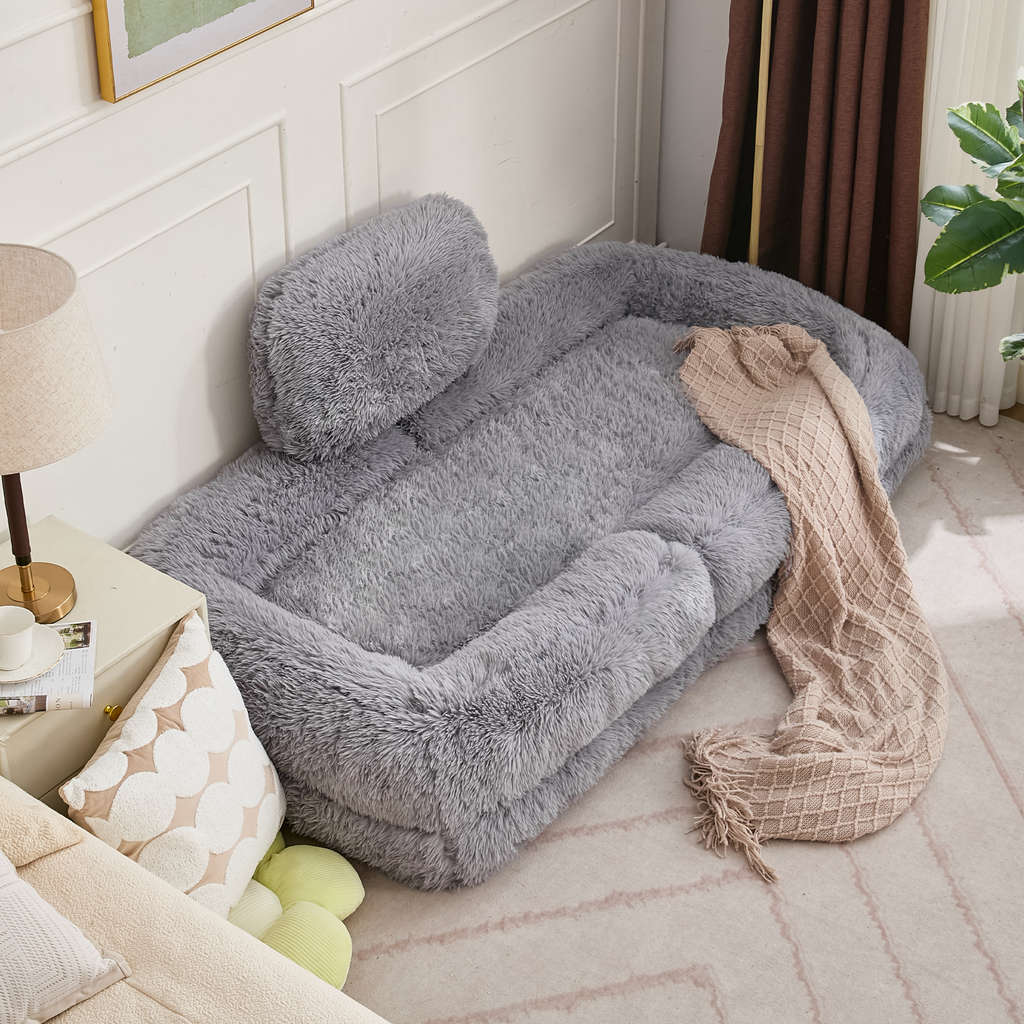 [NEW ARRIVED] [VIDEO PROVIDED] Human Dog Bed,Lazy Sofa,5-Position Adjustable Convertible,Floor Gaming Chair,bedroom, living room,Suitable for gaming, meditation,relaxation,Plush Fabric,Light Gray - Grand Goldman Shop