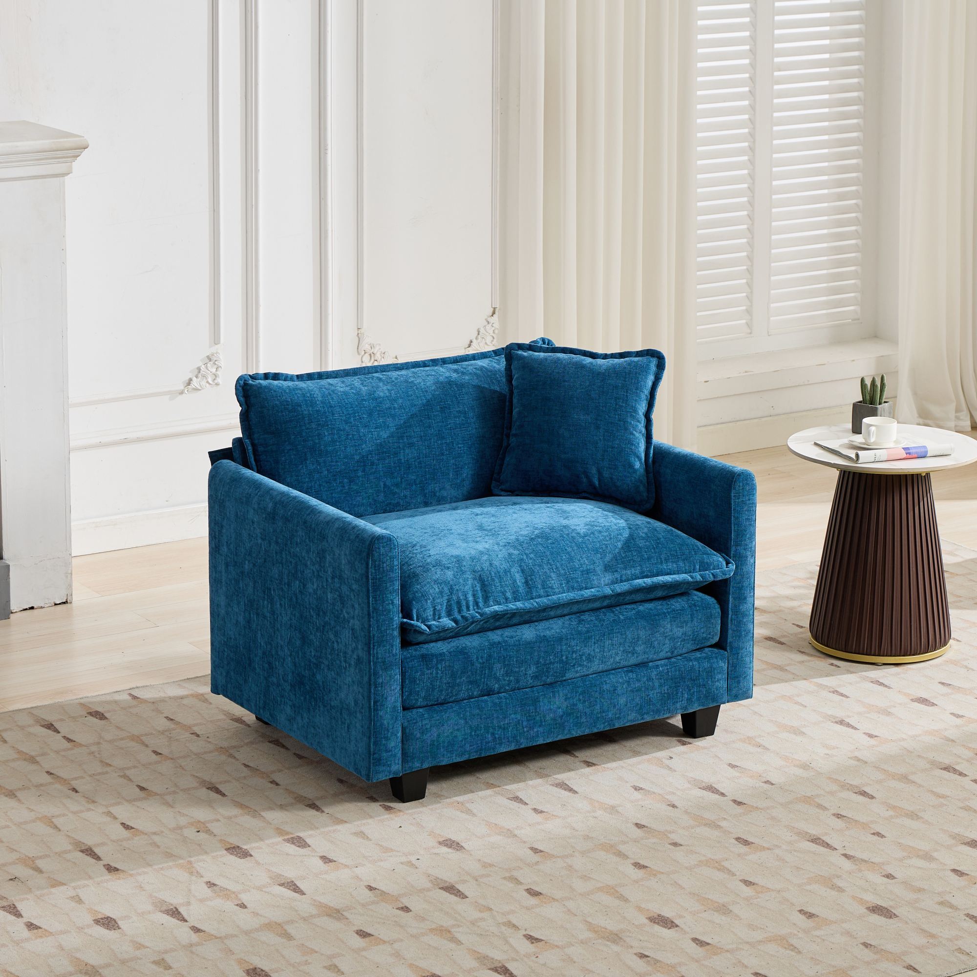 Cloud Sofa one Seat (Armrests are not included), Modern Sectional Couch, for Living Room Bedroom and Apartment, Comfy Double Layer Upholstered Seat Cushion, Breathable Chenille Fabric, Blue - Grand Goldman Shop