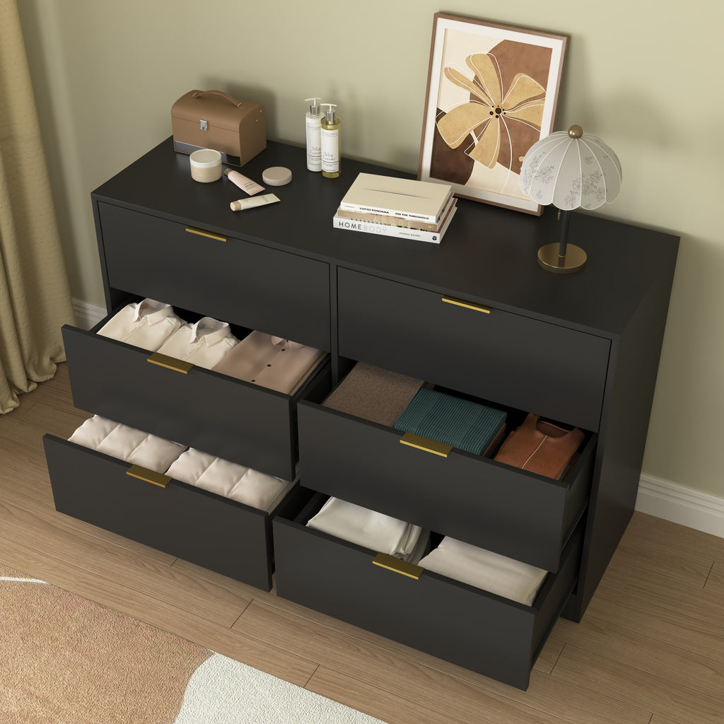Simply Modern 6-Drawer Dresser, Chest of Drawers for Bedroom, Living Room, Hallway, and Entryway - Large Storage Cabinet Black - Grand Goldman Shop