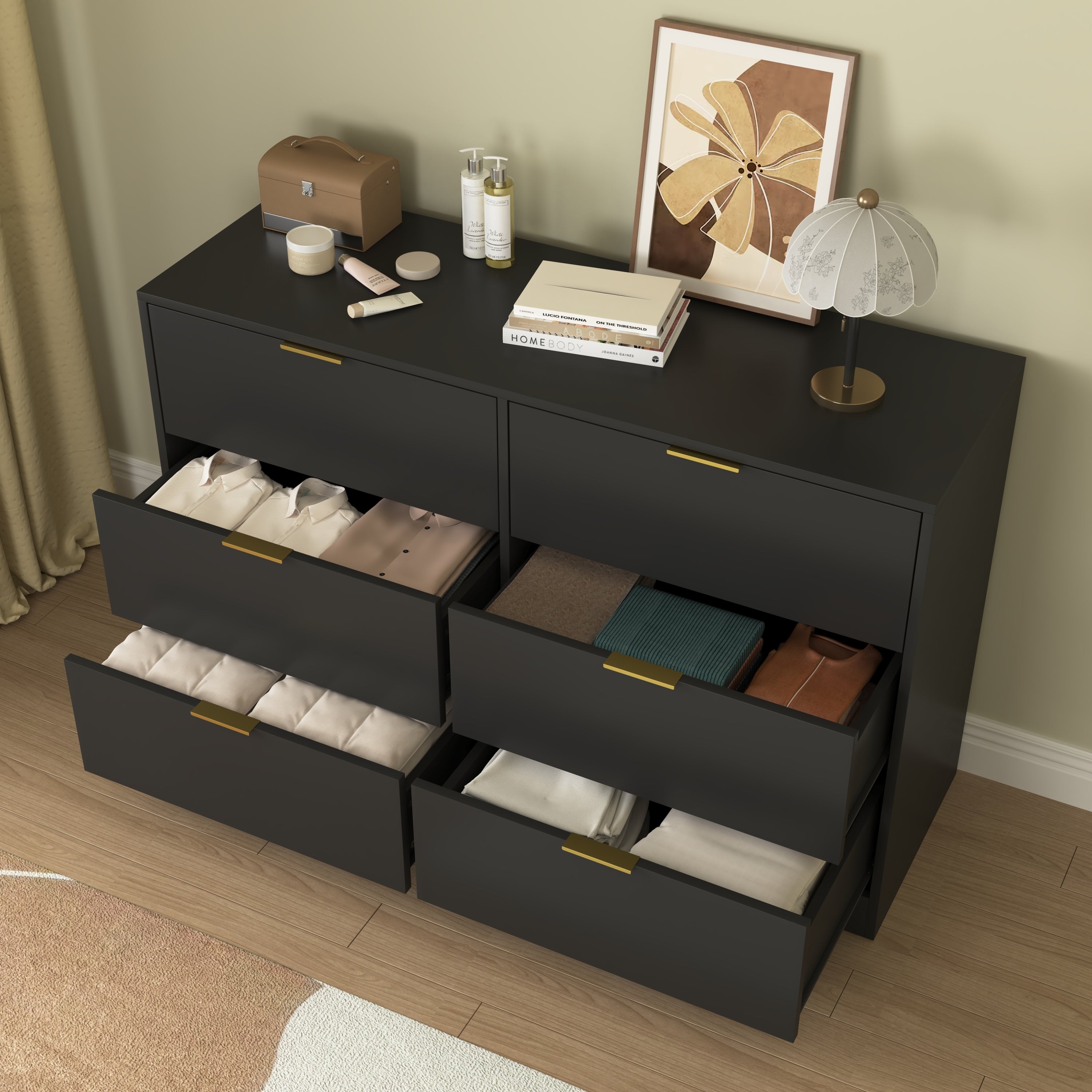 Simply Modern 6-Drawer Dresser, Chest of Drawers for Bedroom, Living Room, Hallway, and Entryway - Large Storage Cabinet Black - Grand Goldman Shop