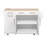K&K 59.3' Kitchen Island with Storage 2 Pull Out Cabinet Organizers & Rubber Wood Drop Leaf, Rolling Kitchen Island with Trash Can Storage, Power Outlet, Spice & Towel Rack for Kitchen, Dining, White - Grand Goldman Shop