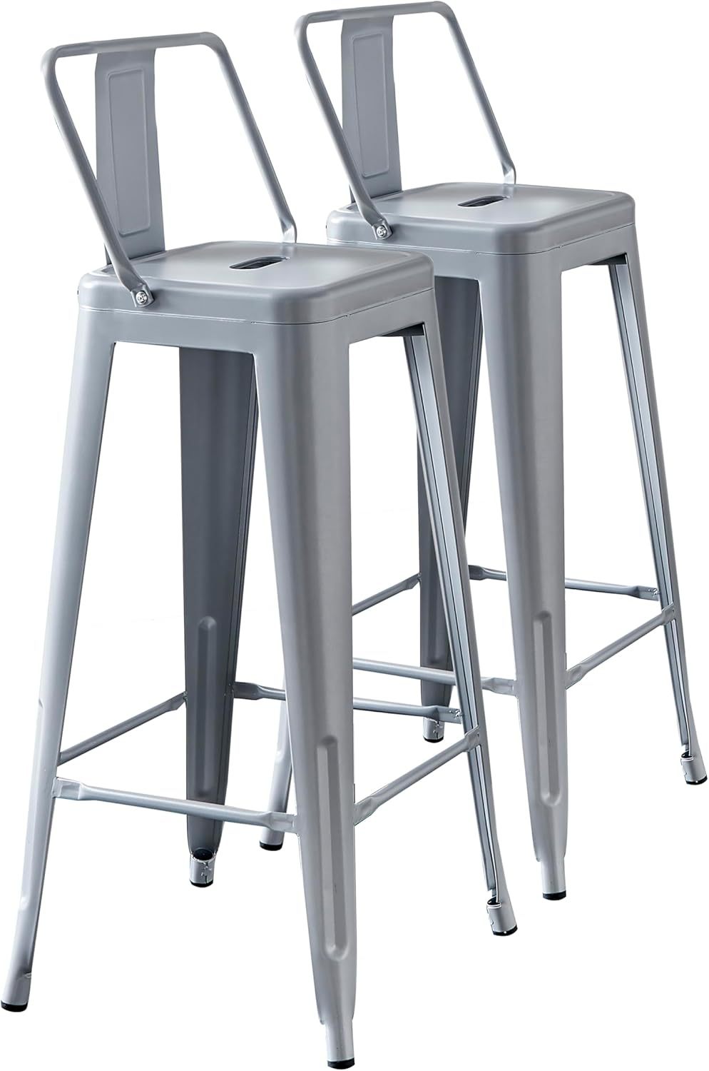 Modern Light Weight Industrial Contemporary Rustic Vintage Costal Metal Barstools with Bucket Back and 4 Leg Design, Seat Bar