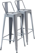 Modern Light Weight Industrial Contemporary Rustic Vintage Costal Metal Barstools with Bucket Back and 4 Leg Design, Seat Bar