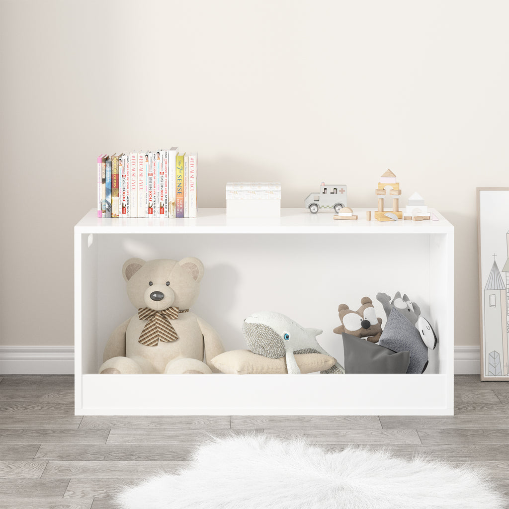 Open Toy Storage Box for Kids, White Wooden Organizer Bin for Plush Toys, Books, Nursery or Playroom Use | Premium Home Decor