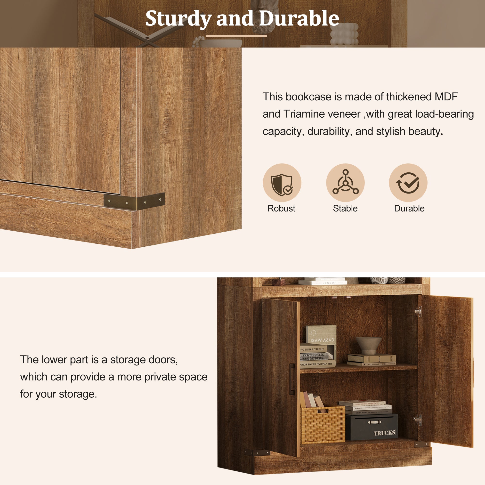 83.4'Tall Modern Bookshelf with Doors, Farmhouse Bookcase with 3-Tier Adjustable Shelves, Display Shelves with LED Light,Larg
