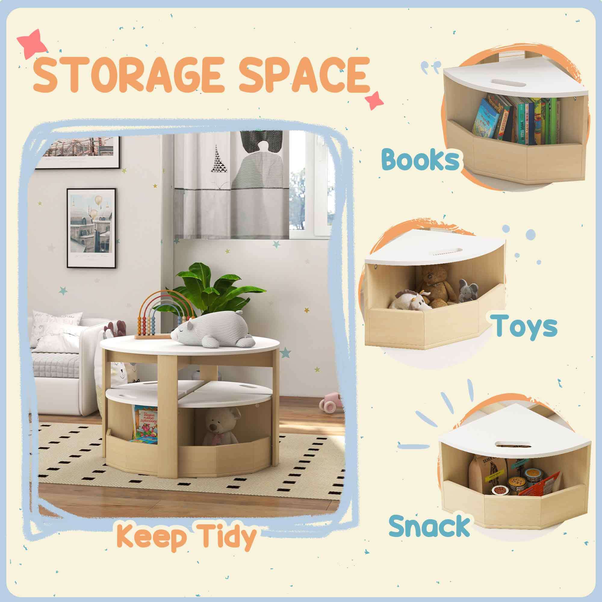 Qaba Kids Table and Chairs Set, 5 Piece Toddler Table and Chairs Set with Storage for Art, Craft, Drawing, Playroom, Classroo