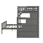 Gray Twin over Full Loft Bed with Staircase and Storage, Pine Wood and MDF, 97.2''L x 78.4''W x 61.4''H - Grand Goldman Shop