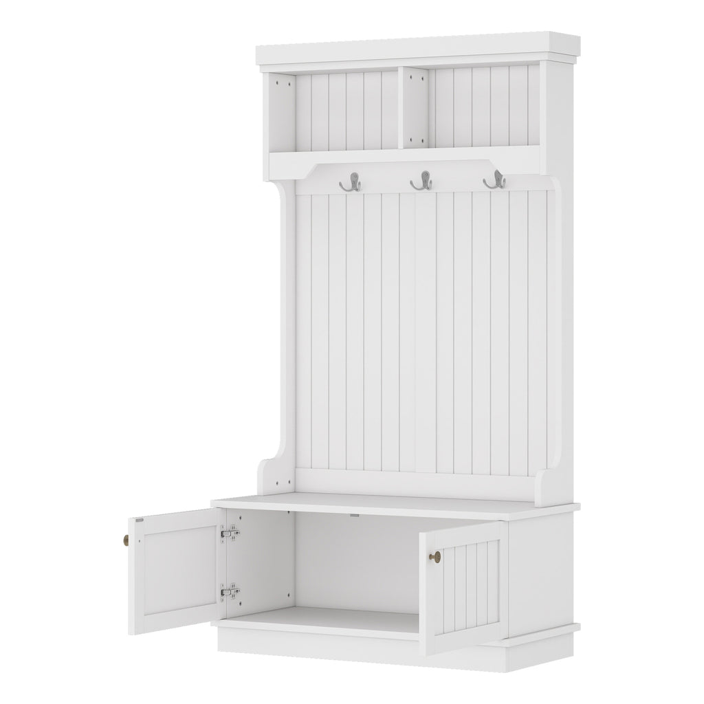 Hall Tree with Storage Shoe Bench for Entryway and Hallway, 4-in-1 Design Coat Racks with Hooks for Living Room, White - Grand Goldman Shop