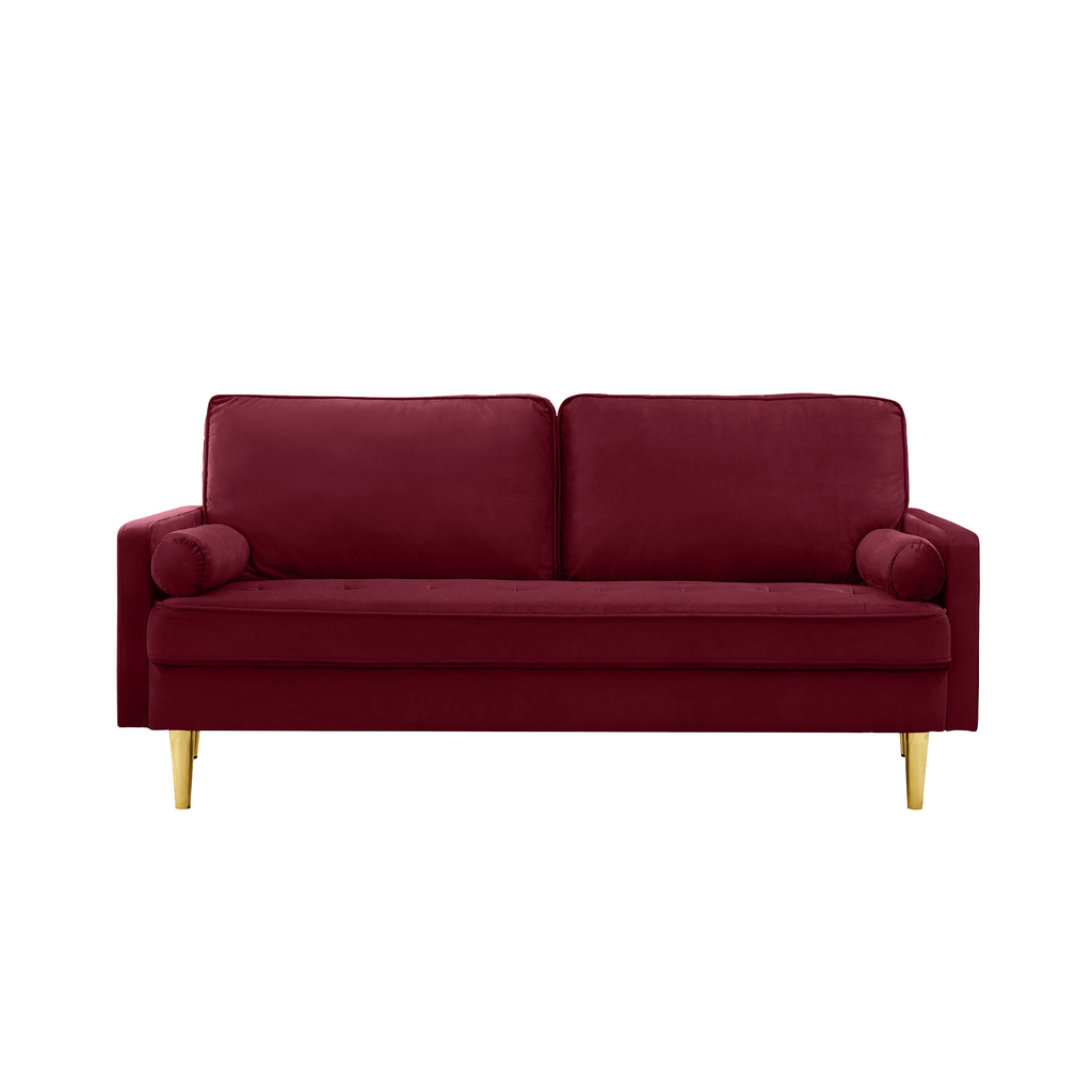 65-inch minimalist velvet sofa with metallic-coloured legs, complete with cushions, suitable for the living room or bedroom. - Grand Goldman Shop