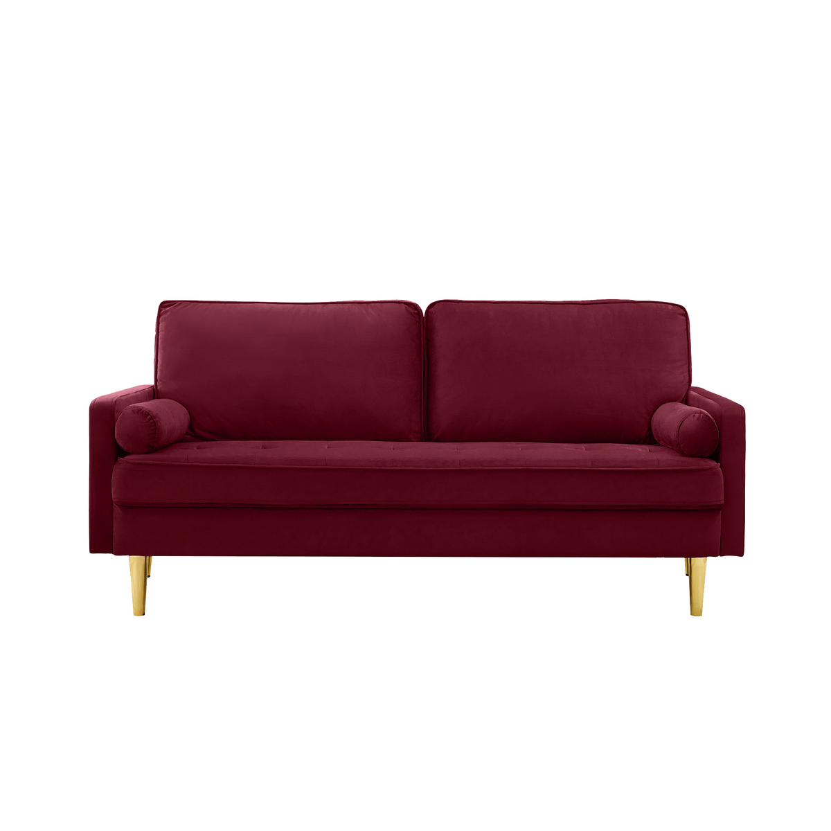 65-inch minimalist velvet sofa with metallic-coloured legs, complete with cushions, suitable for the living room or bedroom. - Grand Goldman Shop