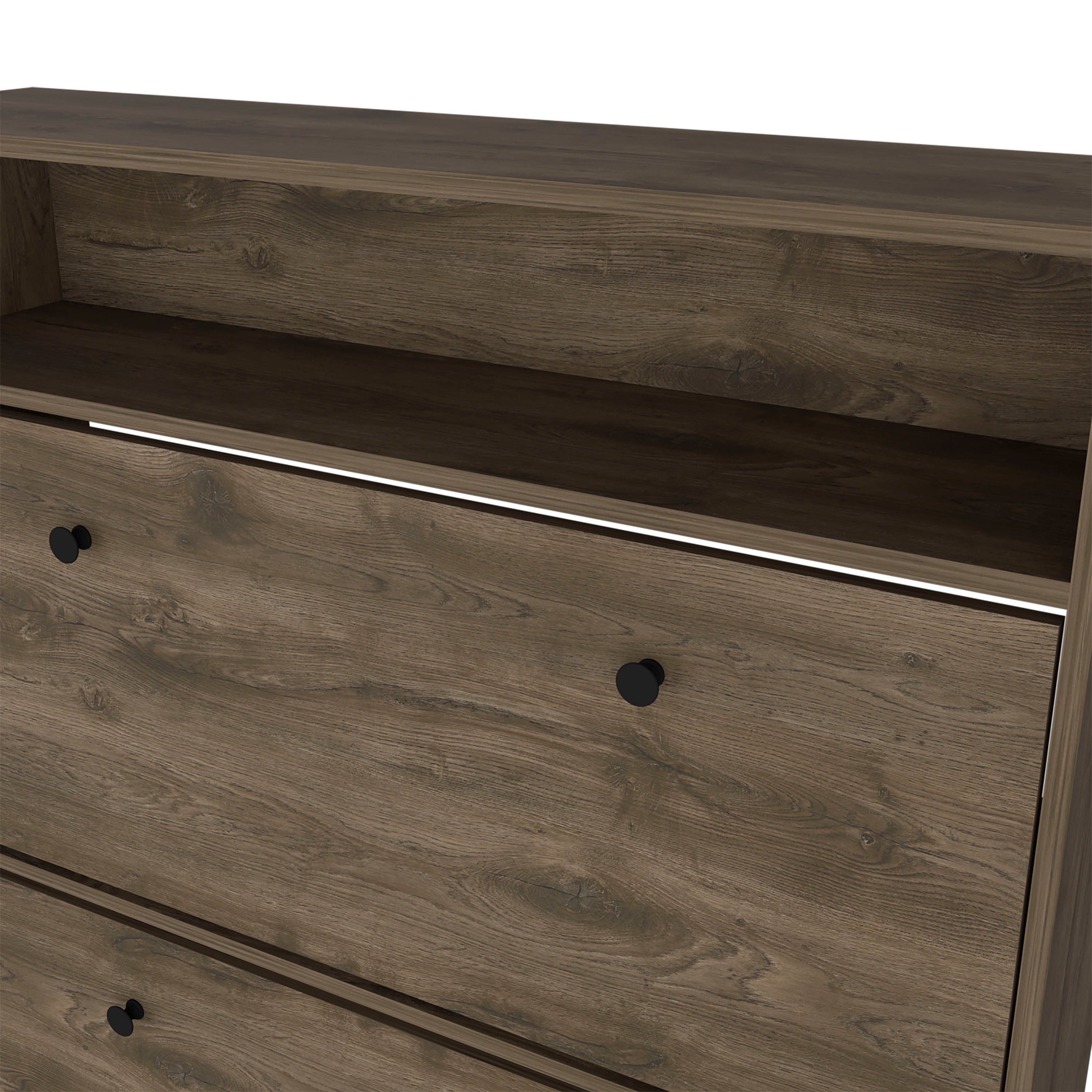 Calgary Shoe Rack, Superior Top, One Open Shelf, Two Extendable Shelves -Dark Brown - Grand Goldman Shop