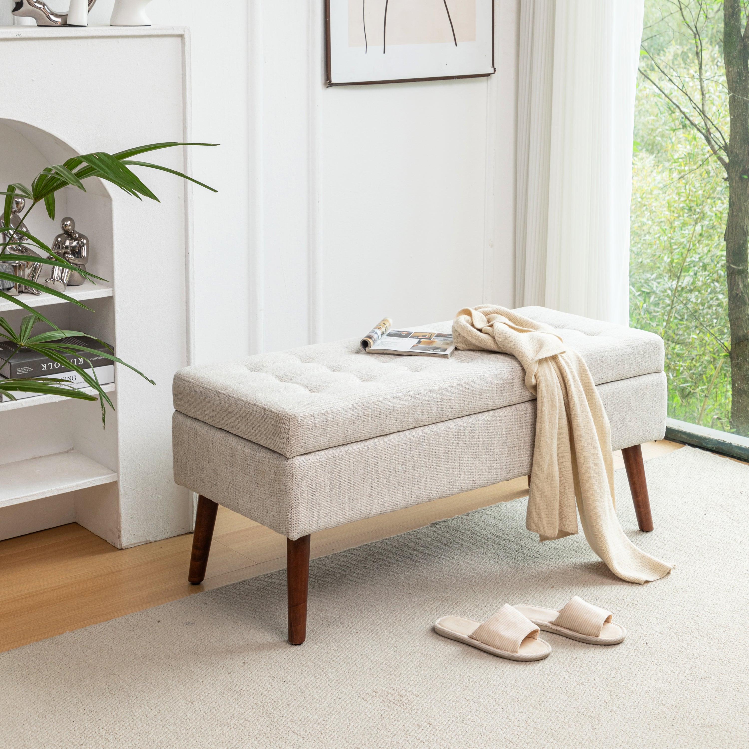 Storage Bench with Storage Bench for Bedroom End of Bed Bench Foot of Bed Bench Entryway Bench Storage Ottoman Bench 43.7' W x 18.1' D Off White Bench - Grand Goldman Shop