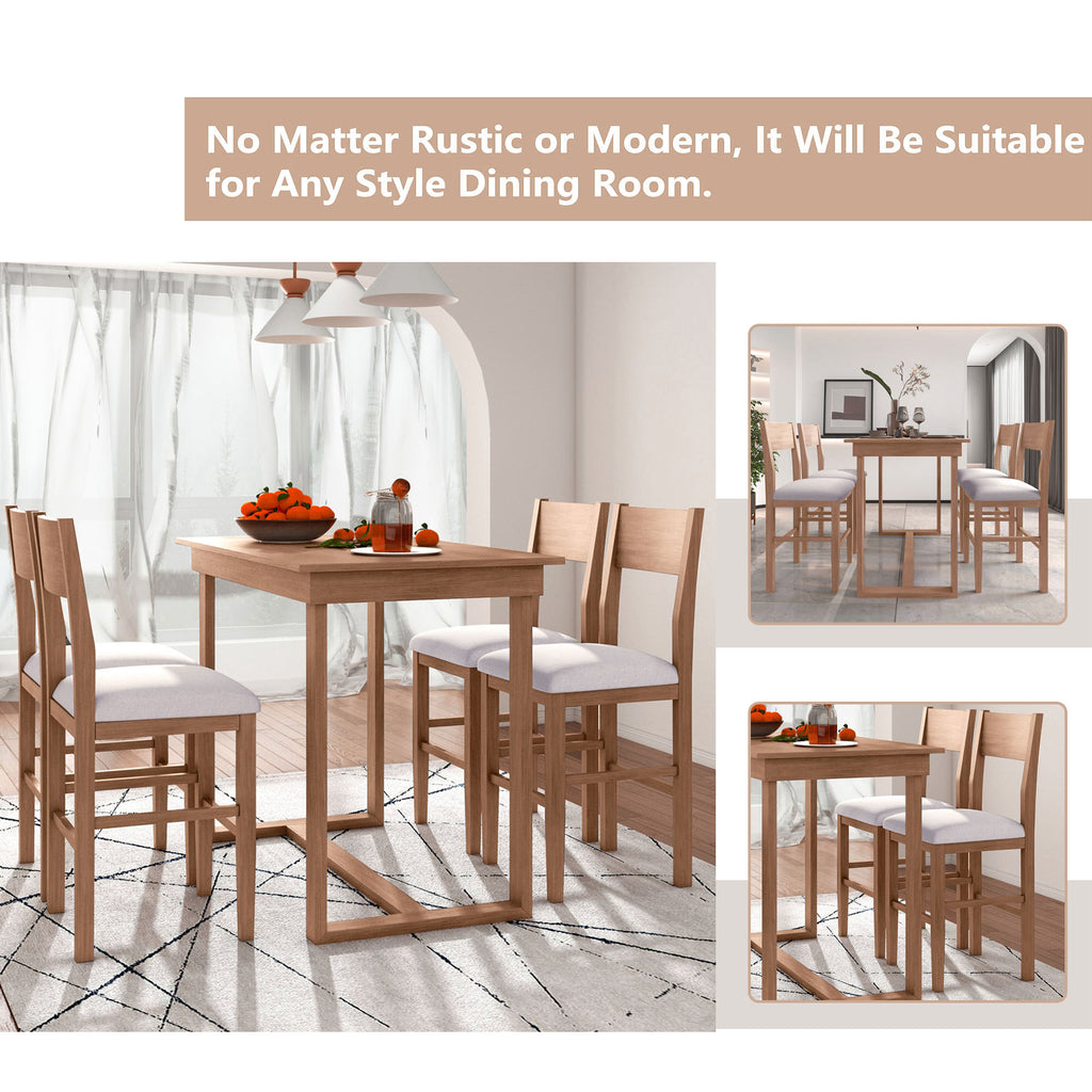 TOPMAX Farmhouse Counter Height 5-Piece Dining Table Set with 1 Rectangular Dining Table and 4 Dining Chairs for Small Places,Brown - Grand Goldman Shop
