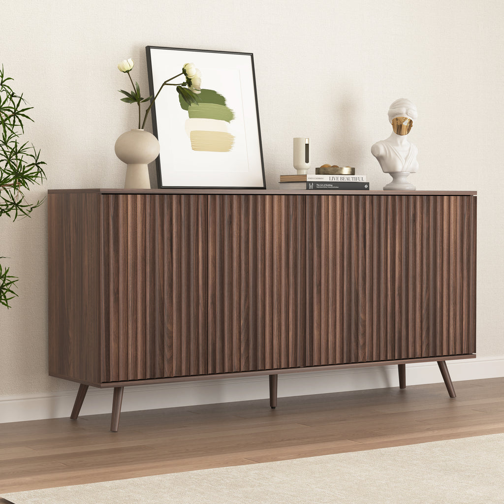 Sideboard Buffet Cabinet with Storage, Long Sideboard Storage Cabinet with 4 Doors, Wood Credenza Console Coffee Bar Cabinets with Adjustable Shelves for Living Room Kitchen Dining Room Walnut - Grand Goldman Shop