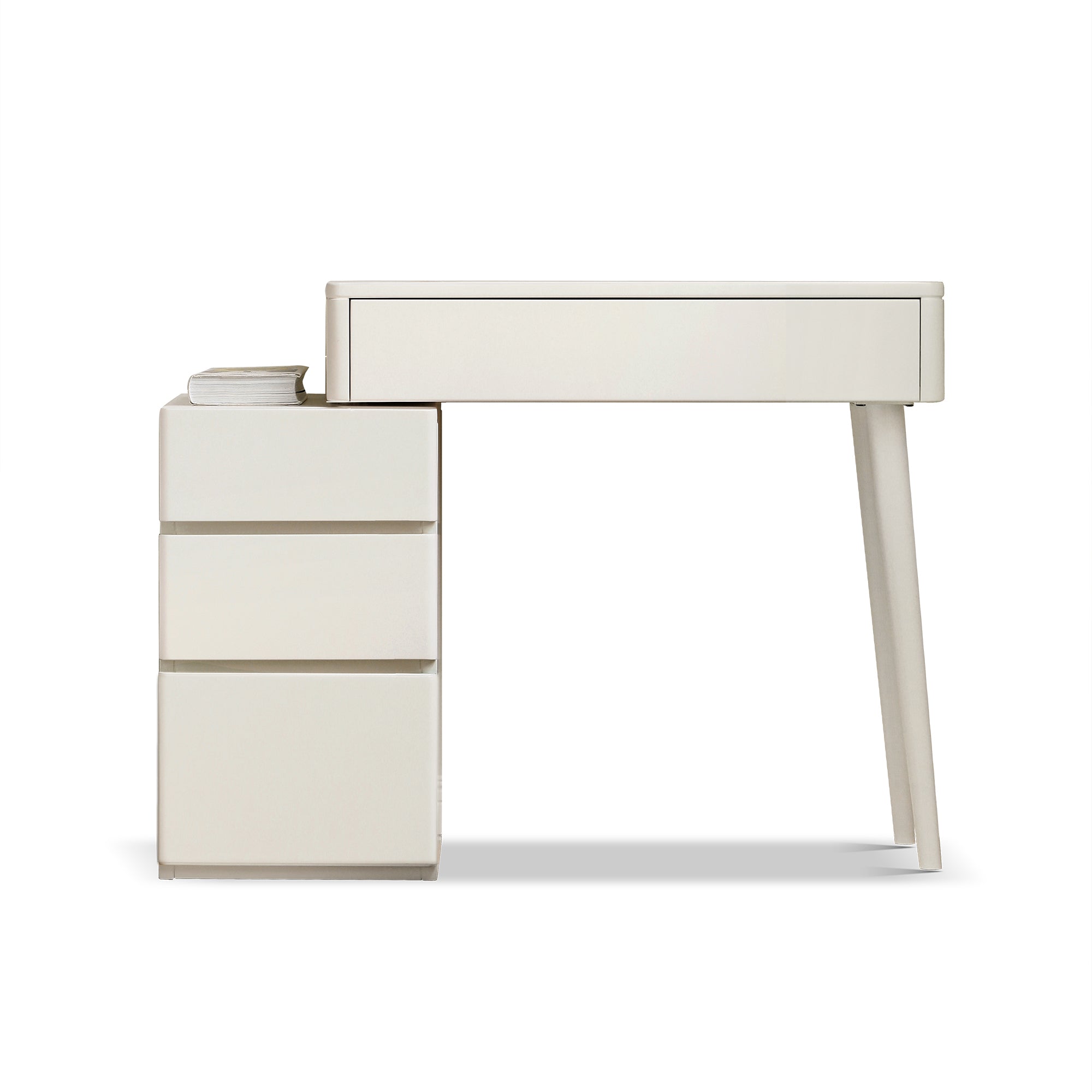 Elegant White Liriodendron Chinense Dresser Table with Stool, 100% Solid Wood, Compact Storage, 80cm Width - Grand Goldman Shop