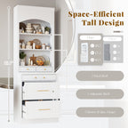 [Assembly Video Provided] TOPMAX Modern 83.7inch High Kitchen Pantry, Freestanding Tall Kitchen Hutch with Faux Marble Top, Display Cupboard Cabinet with 5 Storage Drawers and Adjustable Shelf, White - Grand Goldman Shop