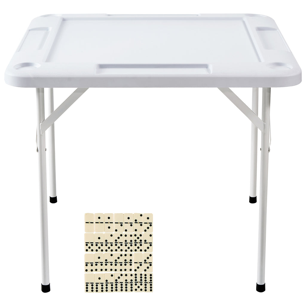 Mahjong Table 4 Player Folding Card Table & 4 Cup Holders Chip Trays White - Grand Goldman