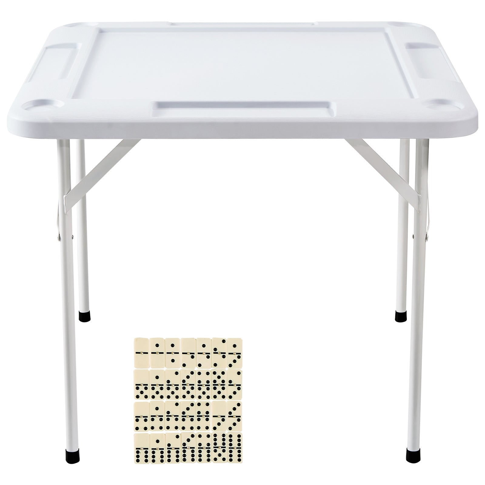 Mahjong Table 4 Player Folding Card Table & 4 Cup Holders Chip Trays White - Grand Goldman