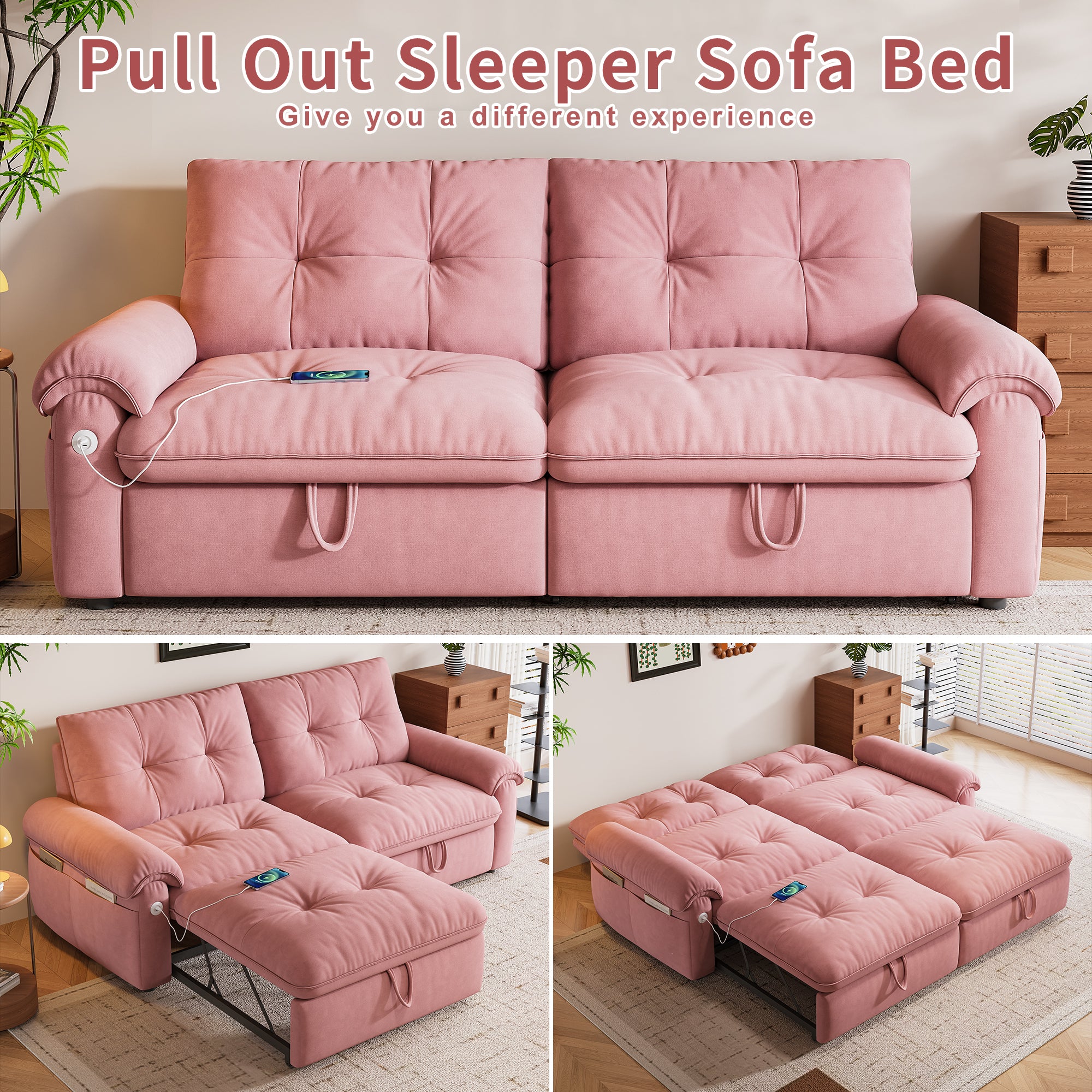 W3820S00026, a 77-inch convertible sofa bed, and a 2-in-1 piece suitable for both sitting and lying. Made of cloud-like fabric, it is applicable to living rooms, bedrooms and apart - Grand Goldman Shop