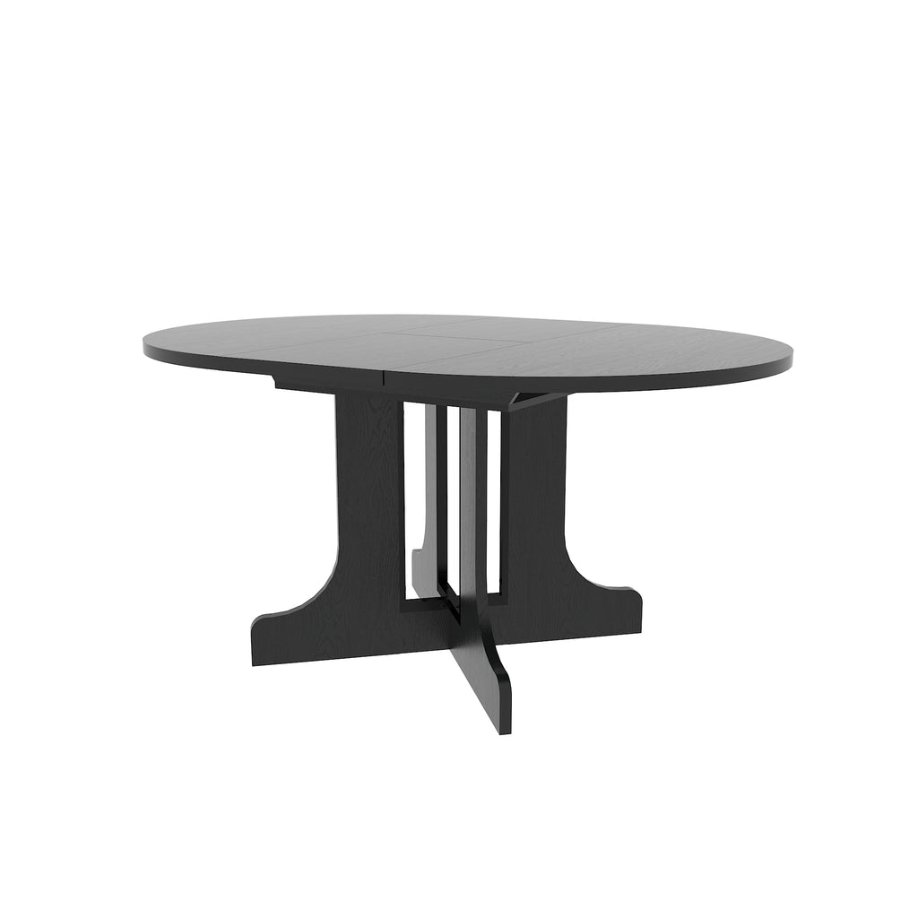 Farmhouse Kitchen Dining Table 59x43 Inch Expandable Oval Top with Removable Leaf Black MDF - Grand Goldman Shop