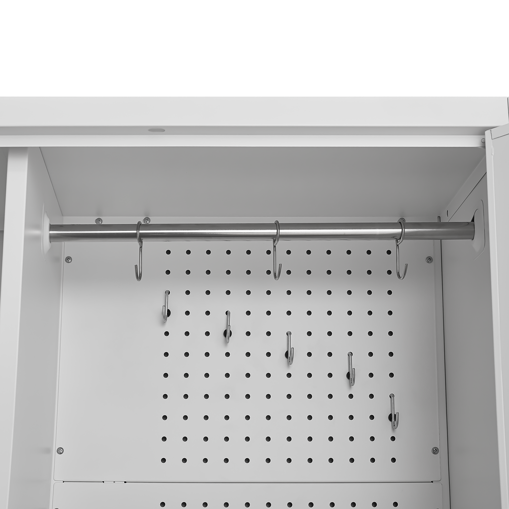 Metal Broom Closet, Garage Storage Cabinet, Tool Chest Bathroom Cabinet with Locking Doors and Wheels, Tall Utility Cabinet w