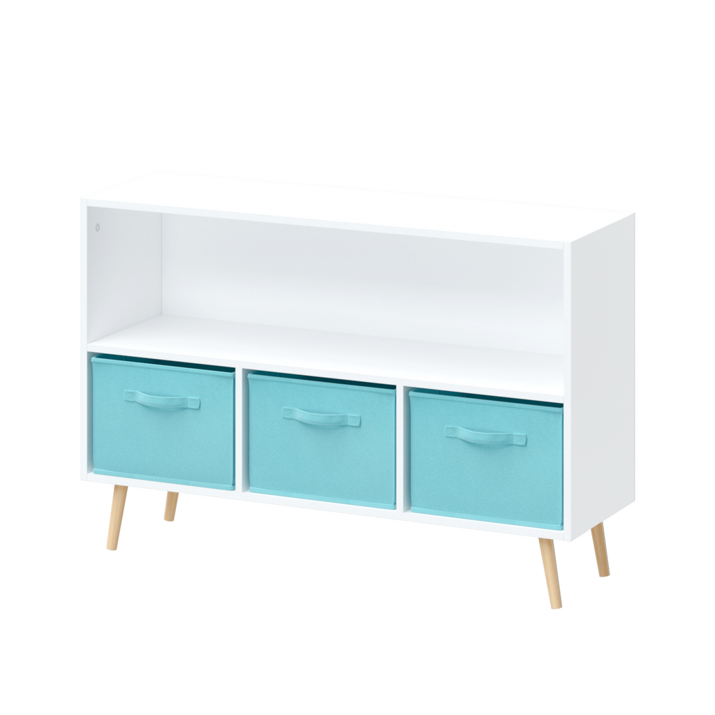 Kids bookcase with Collapsible Fabric Drawers, Children's Book Display, Toy Storage Cabinet Organizer, White/Blue | Premium H